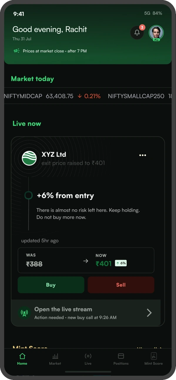 Mint Pro Investor home screen