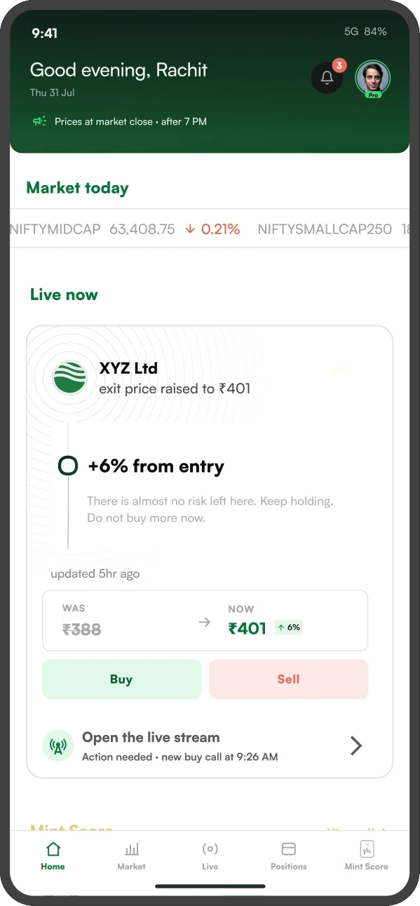 Mint Pro Investor home screen